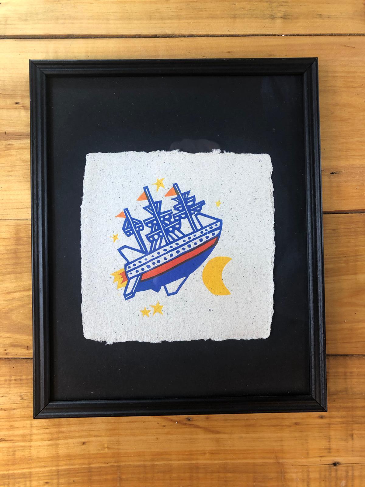 Vaisseau - linogravure