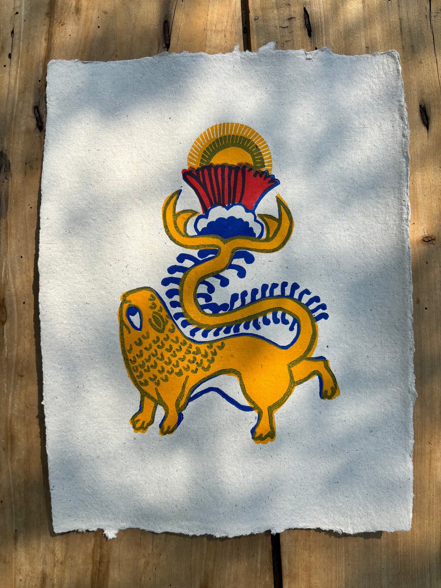 Lion Ensoleillé - linogravure