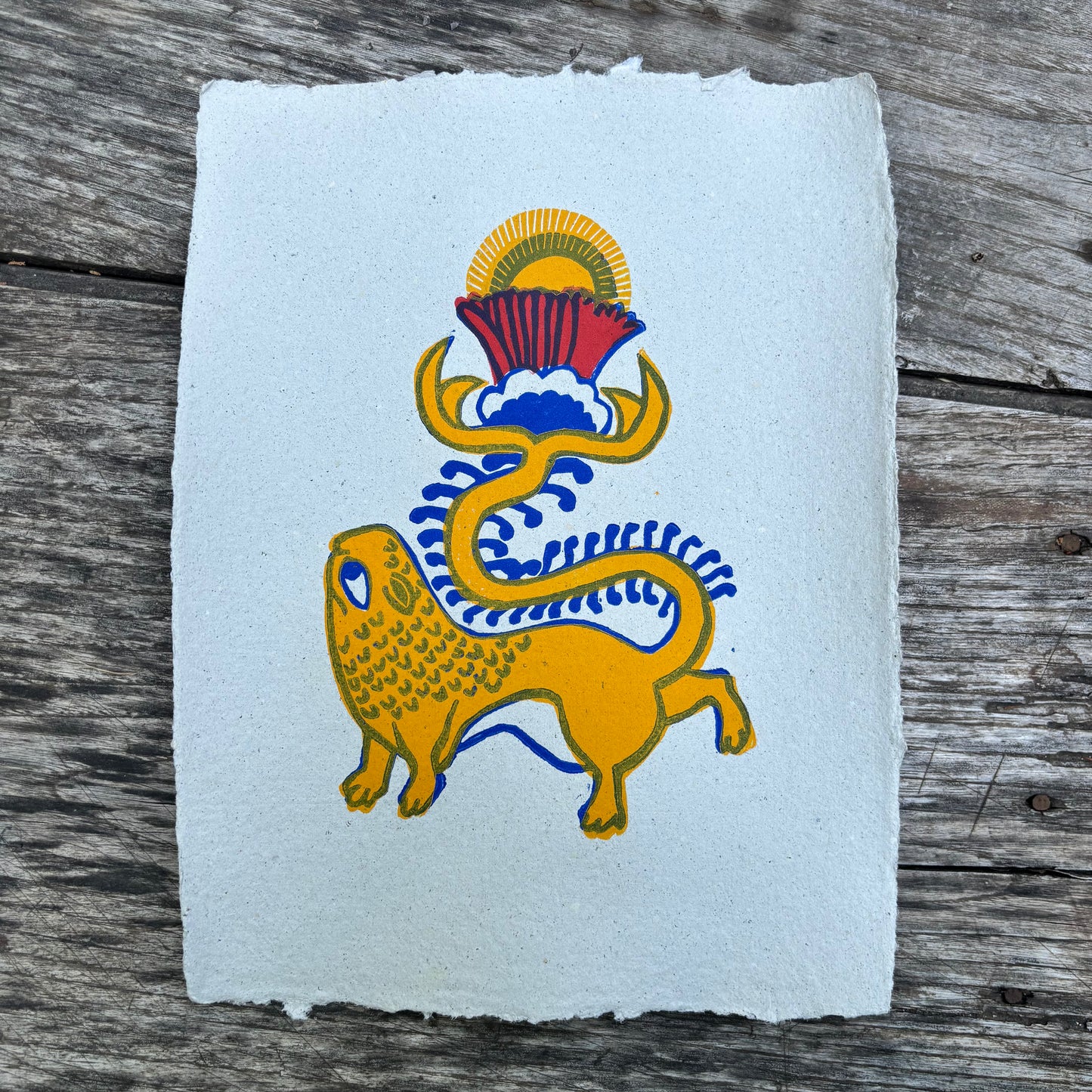 Lion Ensoleillé - linogravure